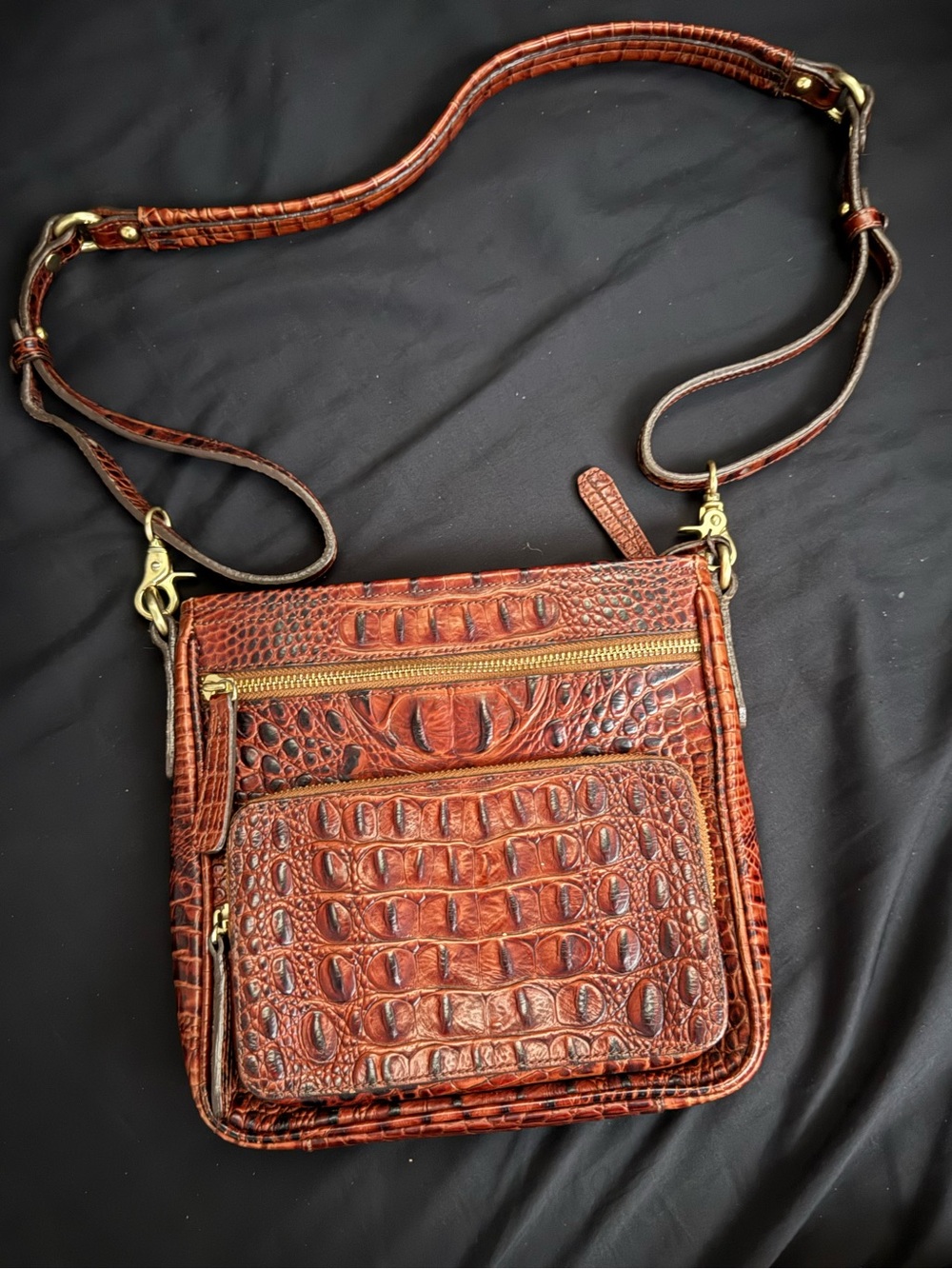 Brahmin Chestnut Croc-Embossed Leather Messenger Bag